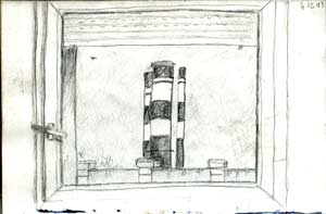 vue de la fen�tre du psychiatre de Garde � l'h�pital d'Evry, extrait du petit carnet � dessins 